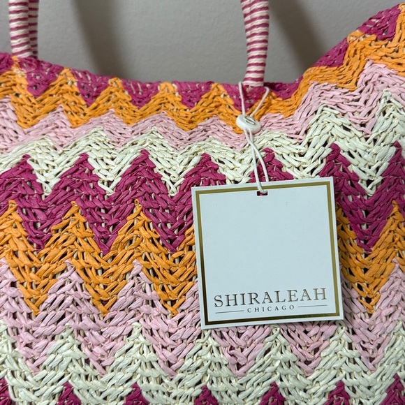 NWT Shiraleah Cosima Straw/Paper Large Tote Bag with Chevron Pattern. - Picture 2 of 7